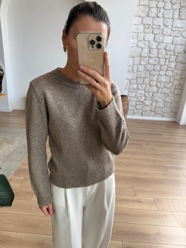 Vizon Parıltılı Uzun Kollu Triko Bluz