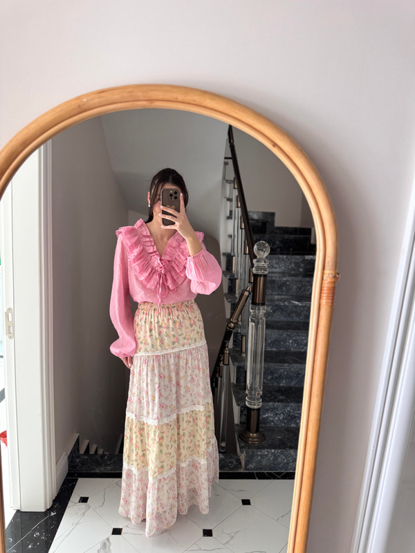Volanlı Pembe Vual Bluz