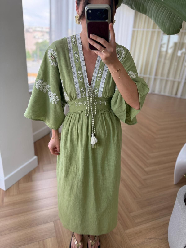 Yeşil Bohem Elbise