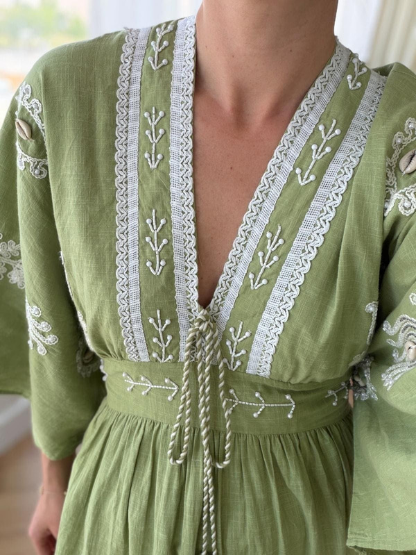 Yeşil Bohem Elbise