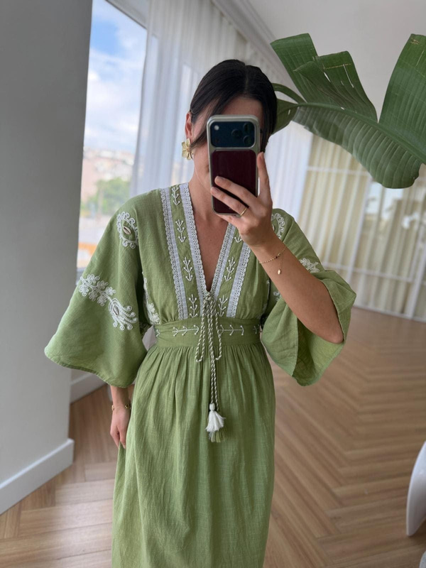 Yeşil Bohem Elbise