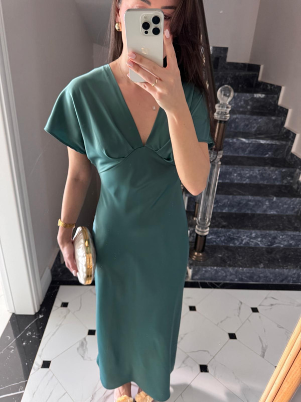 Yulia Yeşil Saten Elbise