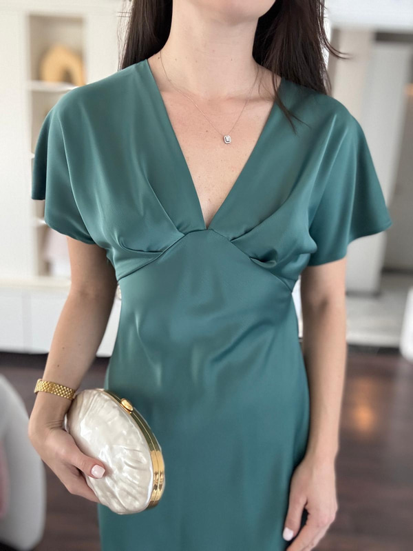 Yulia Yeşil Saten Elbise