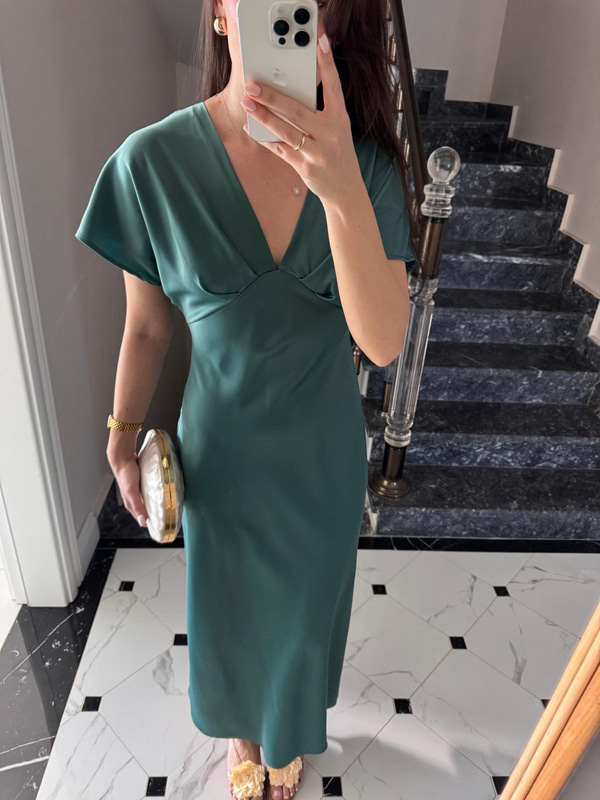 Yulia Yeşil Saten Elbise