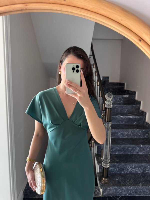 Yulia Yeşil Saten Elbise