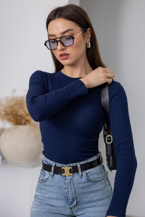 Fitilli Basic Bluz - LACİVERT