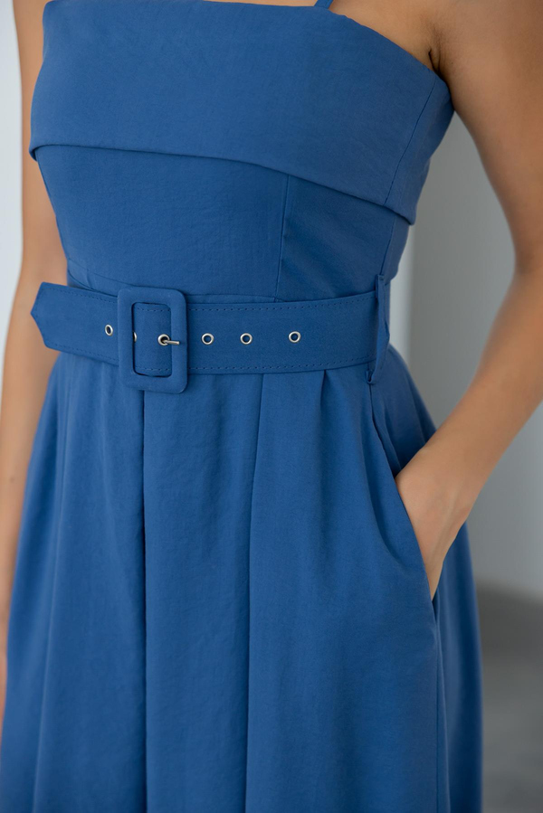 İnce Askılı Uzun Elbise - MAVİ