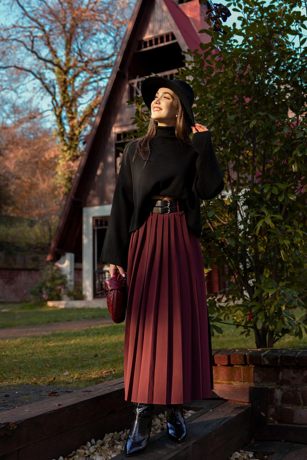 Kemerli Piliseli Etek - BORDO