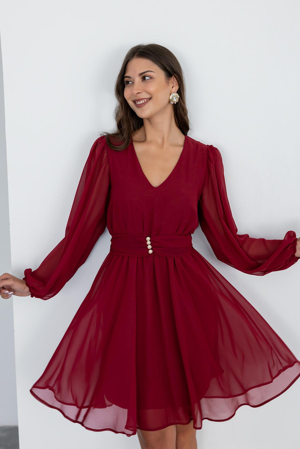 Mini Elbise - BORDO