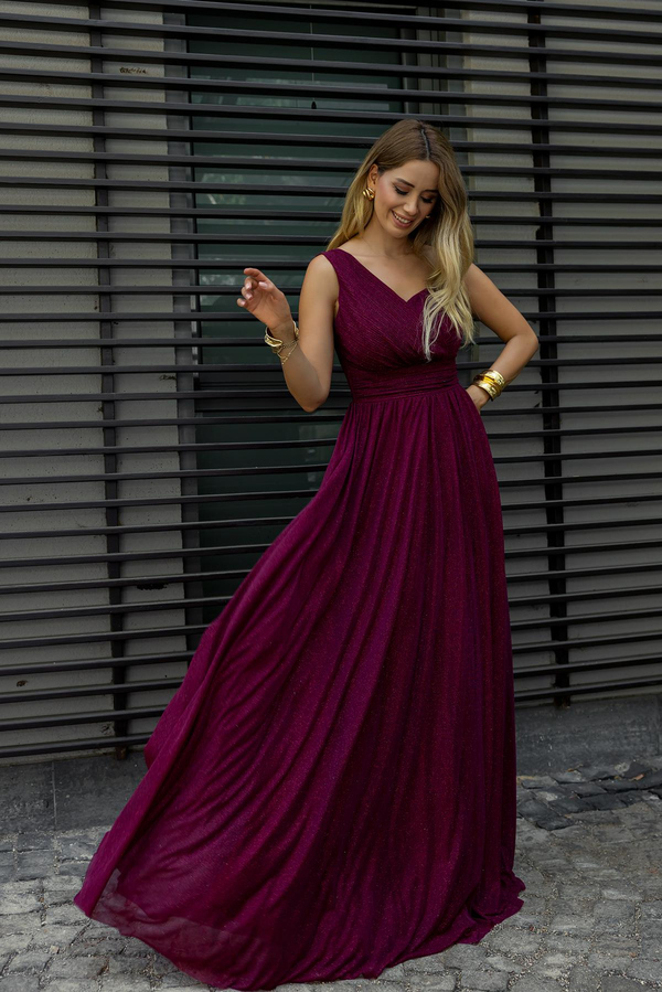 Simli Uzun Abiye - BORDO