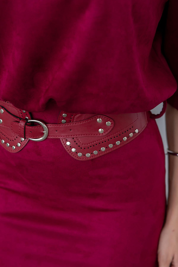 Süet Mini Elbise - BORDO