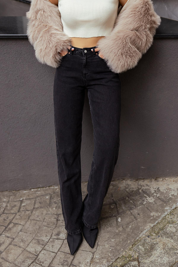 Yüksek Bel Straight Denim - SİYAH