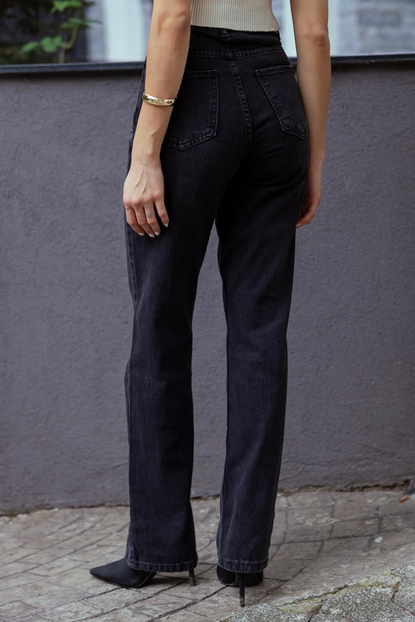 Yüksek Bel Straight Denim - SİYAH