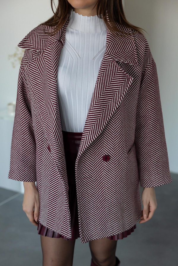 Balıksırtı Desenli Kaban - BORDO
