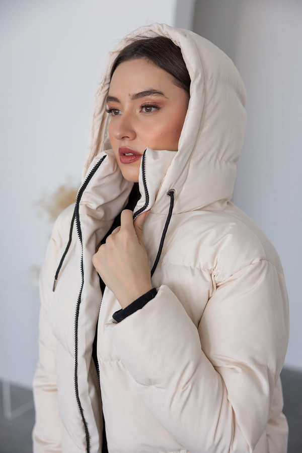 Fermuarlı Şişme Mont - EKRU