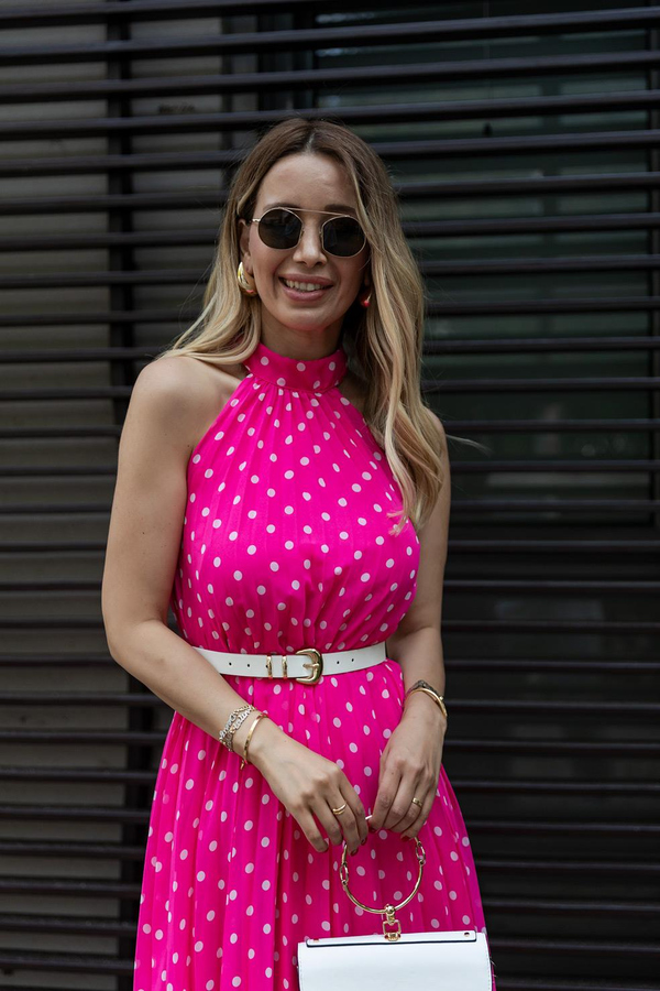 Halter Yaka Elbise - PEMBE