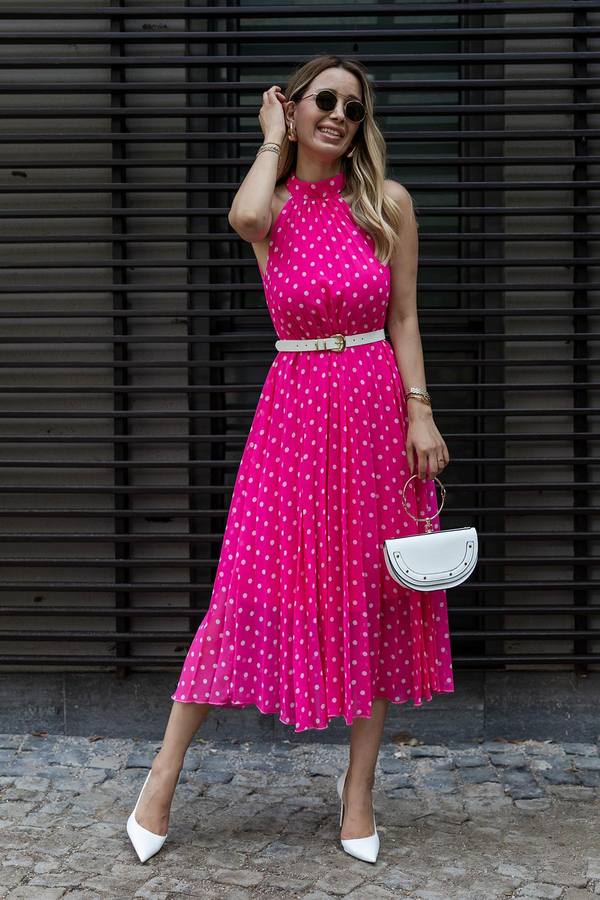 Halter Yaka Elbise - PEMBE