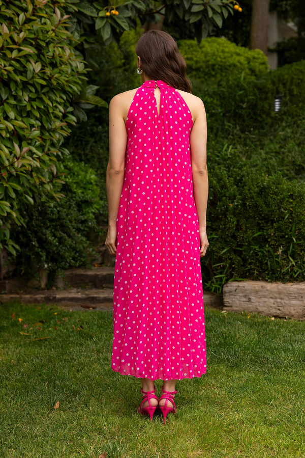 Halter Yaka Elbise - PEMBE