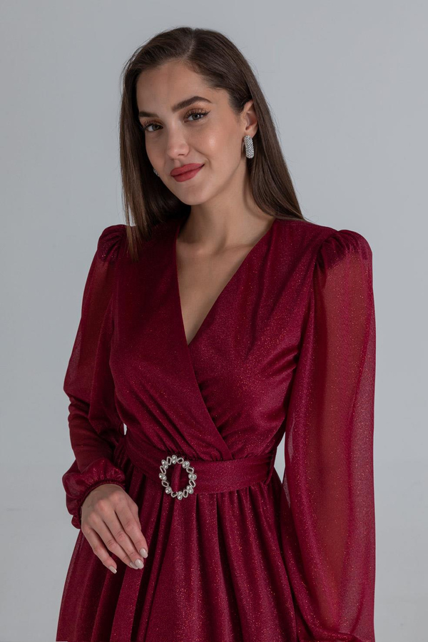 Işıltılı Gece Elbisesi - BORDO