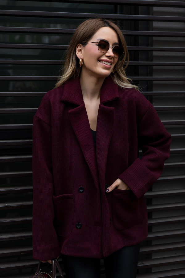 Kare Cepli Kısa Ceket - BORDO
