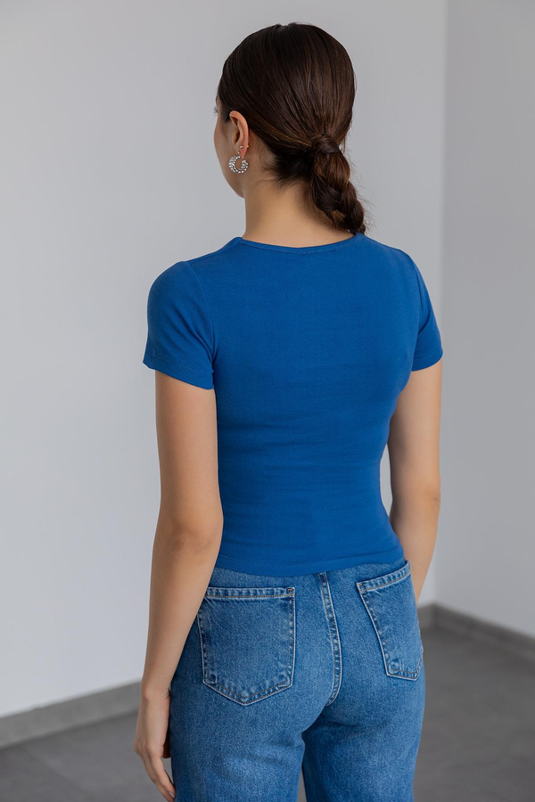 Kare Yaka T-shirt - İNDİGO
