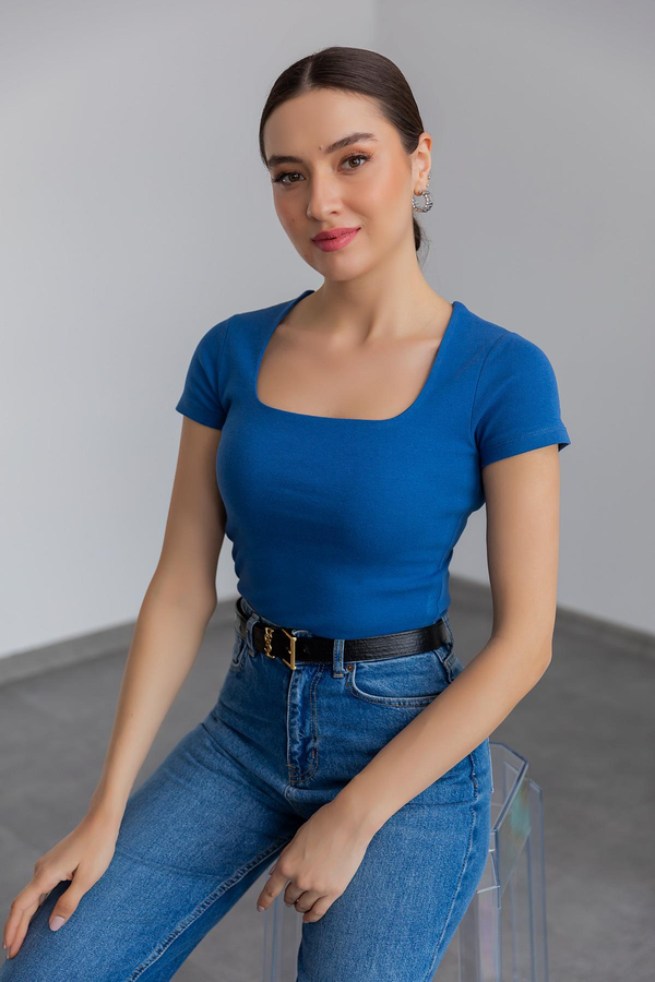 Kare Yaka T-shirt - İNDİGO
