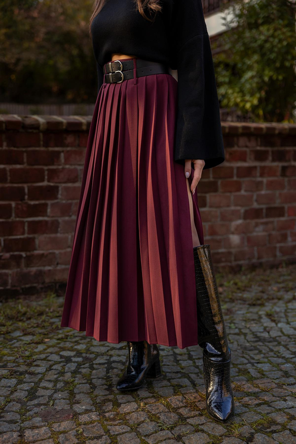 Kemerli Piliseli Etek - BORDO