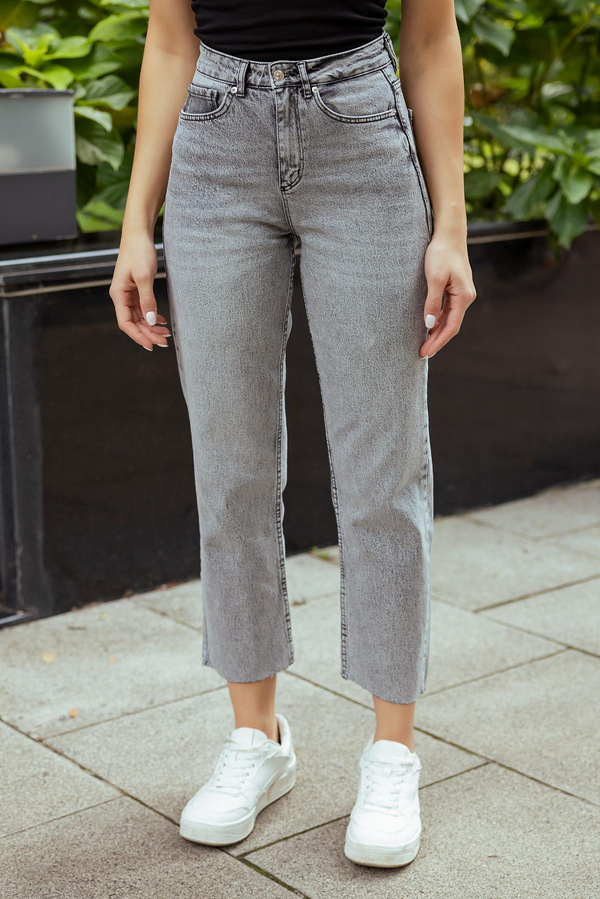 Kesik Paçalı Denim Pantolon - GRİ