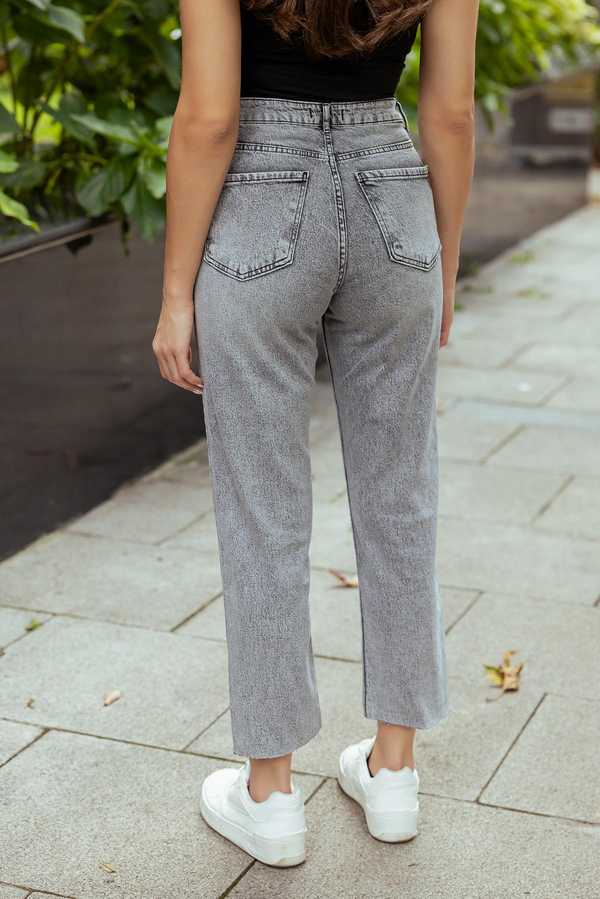 Kesik Paçalı Denim Pantolon - GRİ