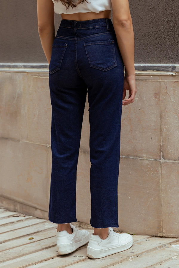 Kesik Paçalı Denim Pantolon - LACİVERT