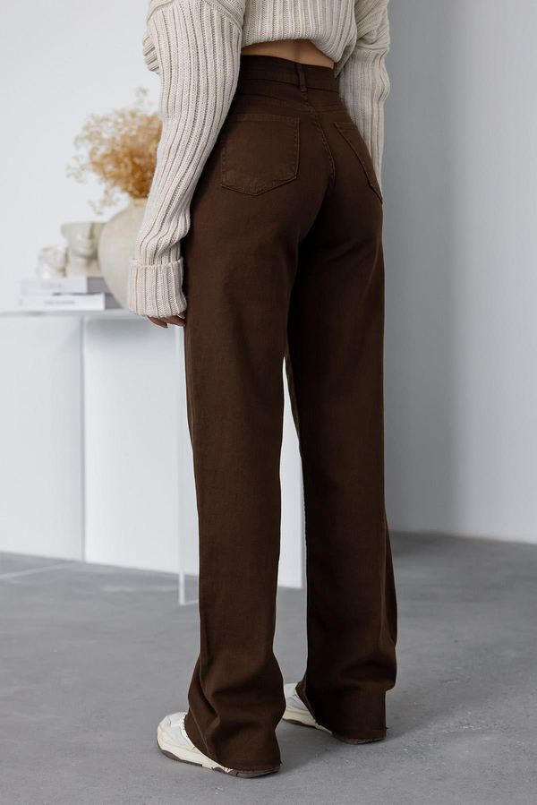 Kesik Paçalı Wide Leg Jean - KAHVERENGİ
