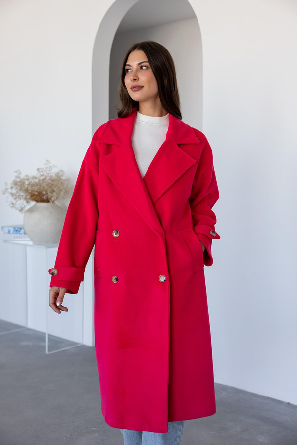 Kol Düğmeli Kaşe Kaban - PEMBE