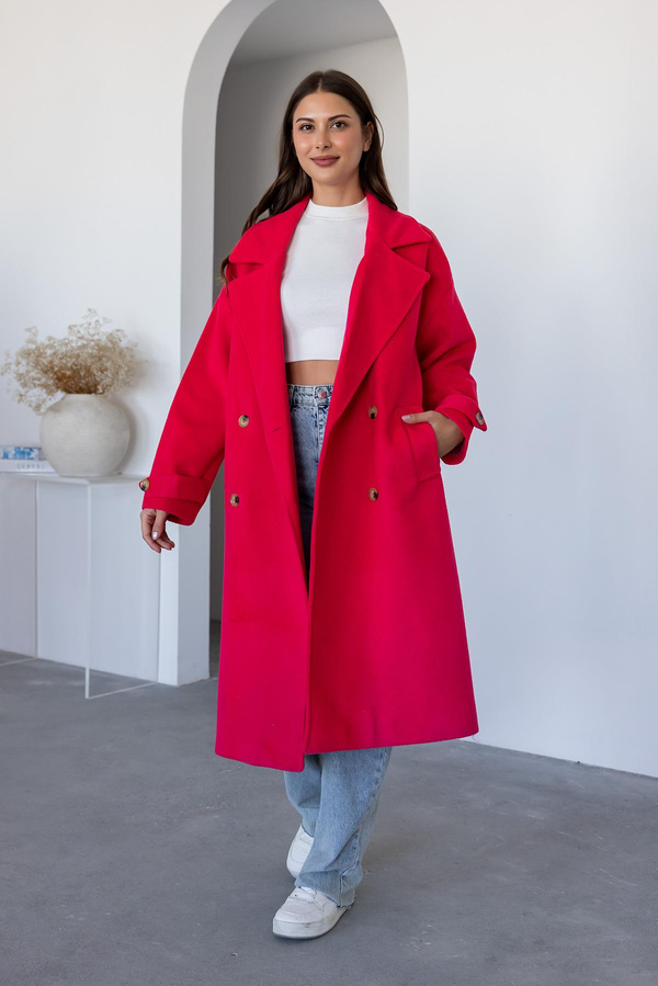 Kol Düğmeli Kaşe Kaban - PEMBE
