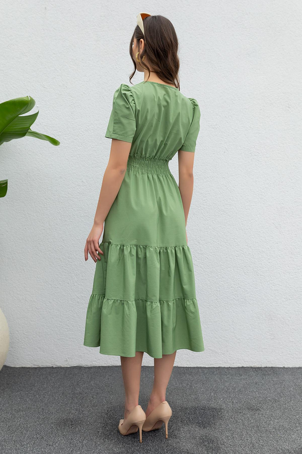 Kruvaze Poplin Elbise - HAKİ
