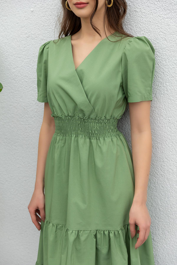 Kruvaze Poplin Elbise - HAKİ
