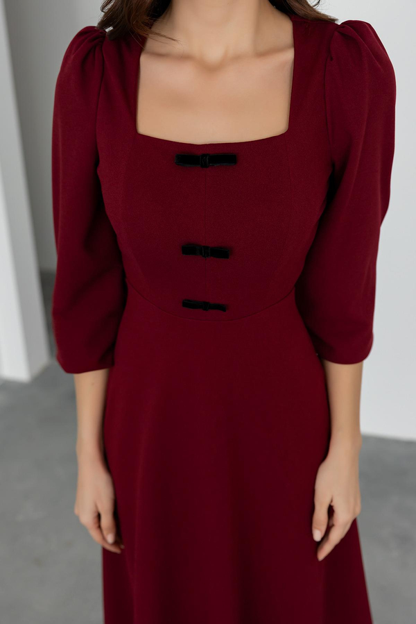 Kurdele Detay Midi Elbise - BORDO