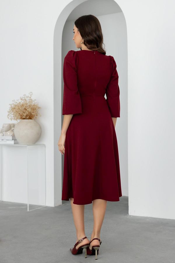 Kurdele Detay Midi Elbise - BORDO