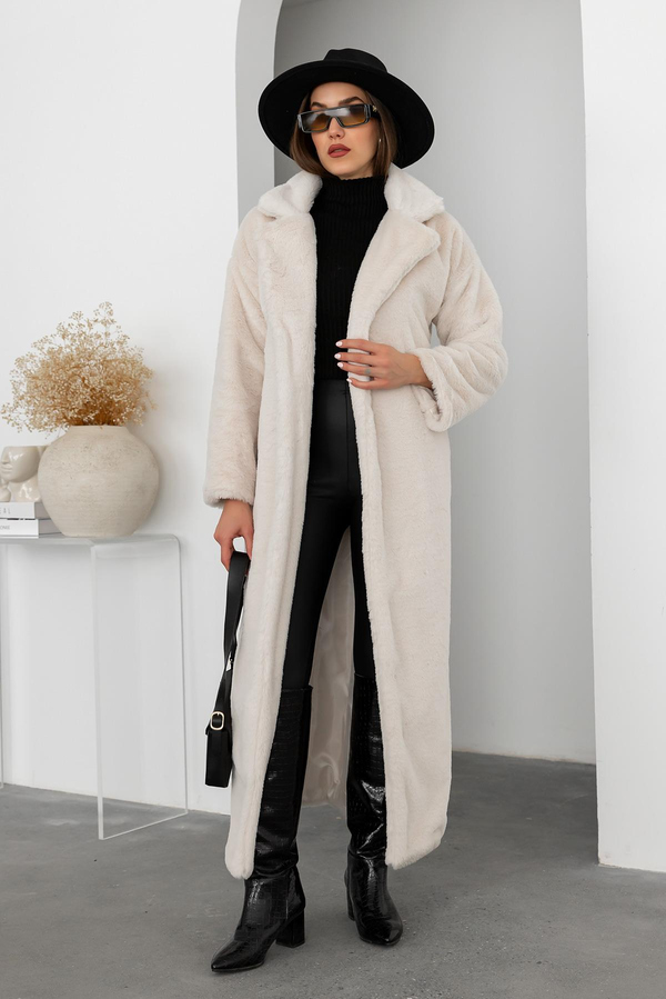 Kuşaklı Peluş Kaban - KREM