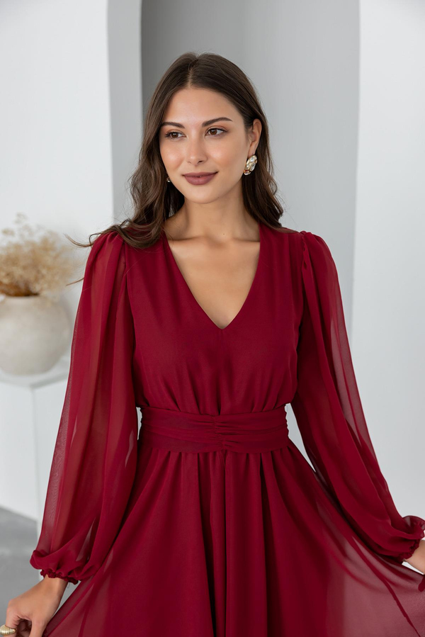 Mini Elbise - BORDO