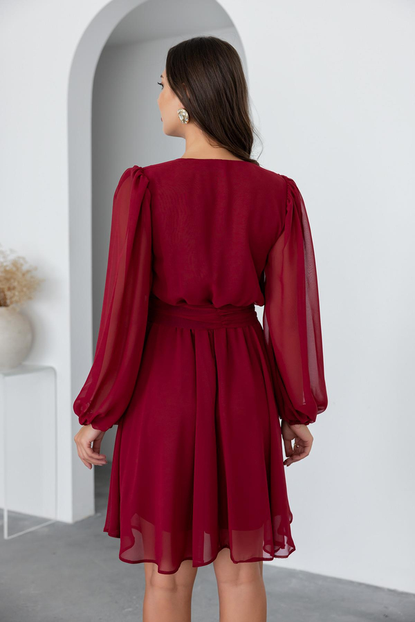 Mini Elbise - BORDO
