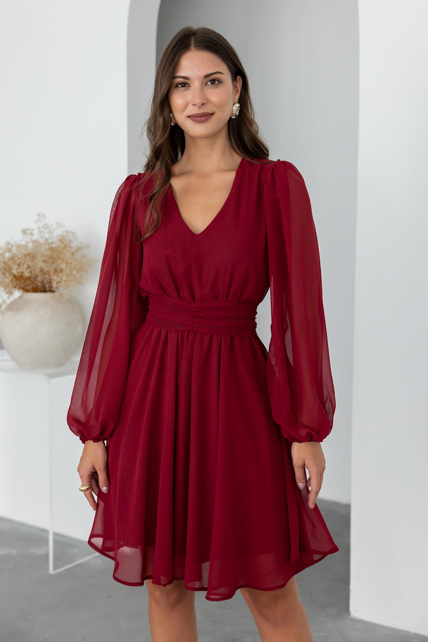 Mini Elbise - BORDO