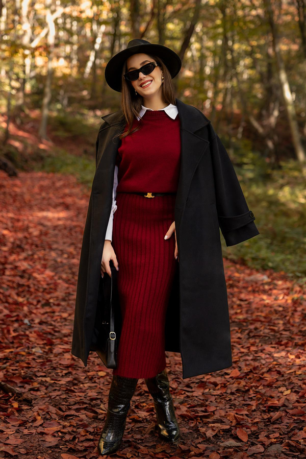 Süveterli Triko Takım - BORDO
