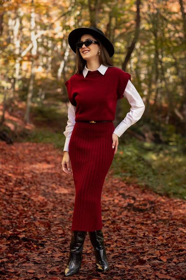 Süveterli Triko Takım - BORDO