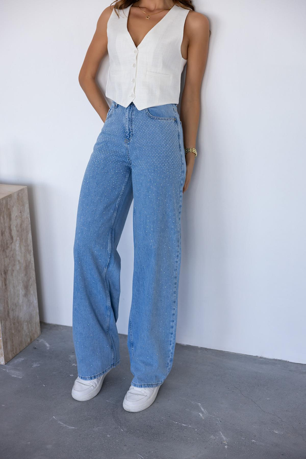 Taşlı Denim Pantolon - MAVİ