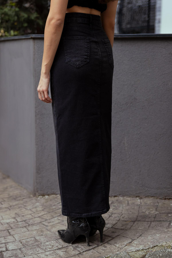 Uzun Denim Etek - SİYAH
