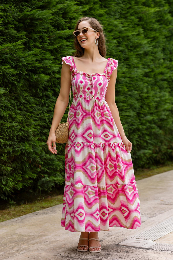 Uzun Desenli Elbise - PEMBE