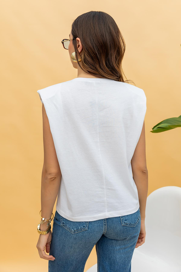 Vatkalı Basic T-shirt - BEYAZ