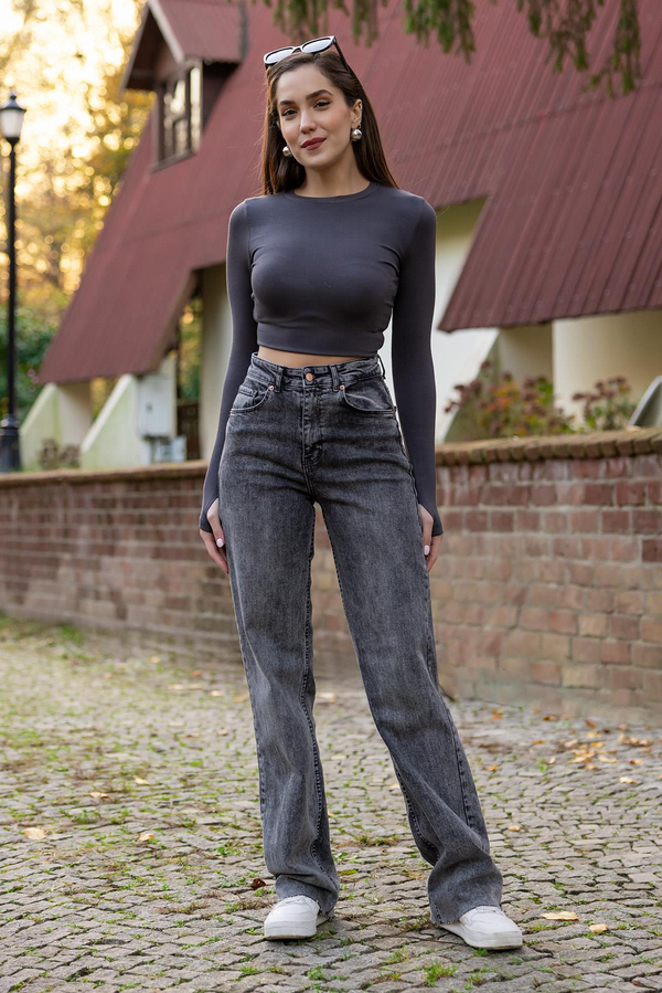 Wide Leg Denim Jean - GRİ