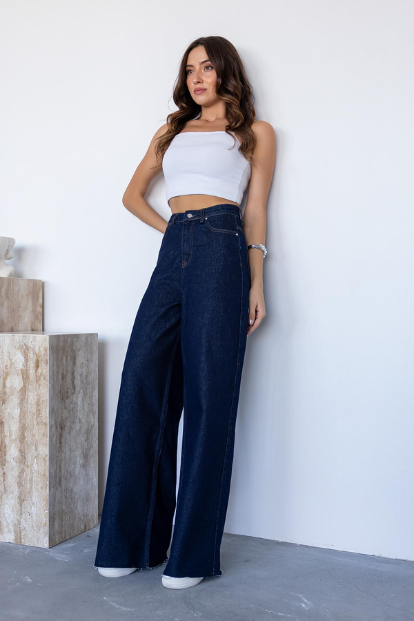 Wide Leg Denim Pantolon - LACİVERT