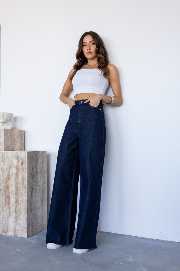 Wide Leg Denim Pantolon - LACİVERT